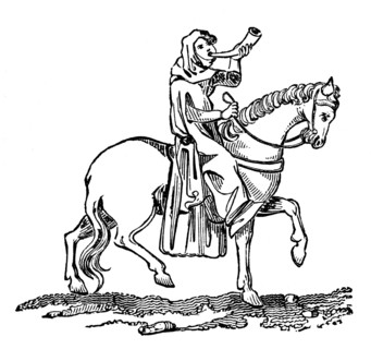 Lady blowing a hunting horn, 14th century, (1833). Artist: Unknown