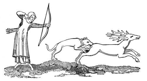 Lady hunting with a hound, 14th centuy, (1833). Artist: Unknown