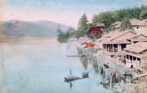 Village by water, Japan. Artist: Unknown