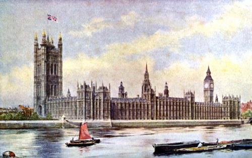 The Houses of Parliament from Lambeth Palace, Westminster, London, c1905. Artist: Unknown