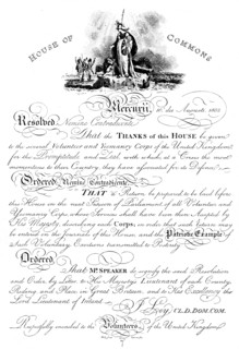 House of Commons resolution conveying thanks to the Volunteer Yeomanry Corps, c1905. Artist: Unknown
