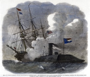 'The Civil War in America - Naval Engagement in Hampton Roads...', 1862. Artist: Unknown