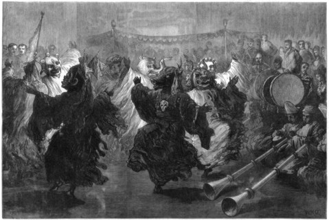 'Lama dance at Jummoo, performed before the Prince of Wales', 1876. Artist: Unknown