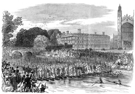 Procession of boats at Cambridge, 1870. Artist: Unknown