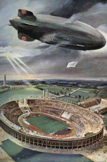 'Hindenburg' zeppelin above the Olympic Stadium, Berlin, 1936. Artist: Unknown