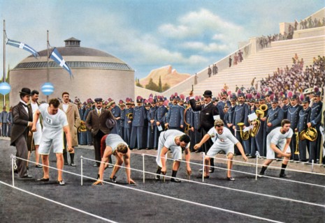 100 metres sprint race at the Olympic Games, Athens, 1896, (1936). Artist: Unknown
