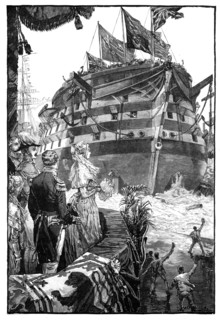 The Queen at the Launch of Trafalgar, 1841, (1900). Artist: Unknown