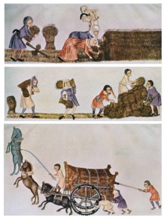 Reaping, carrying, and carting, c1300-1340, (c1900-1920). Artist: Unknown