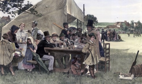 A country cricket match, Sussex, 1878.Artist: John Robertson Reid