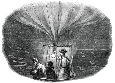 The Nassau balloon passing over Liege at night, 1836, (1886). Artist: Unknown