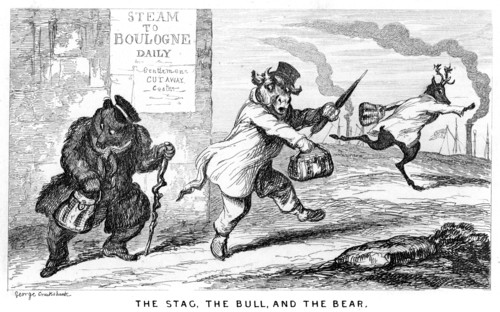'The Stag, the Bull, and the Bear', 19th century.Artist: George Cruikshank
