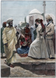 A street conjurer in Algiers, 1895.Artist: Richard Caton Woodville II