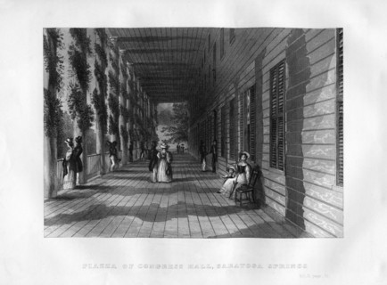 'Piazza of Congress Hall, Saratoga Springs', New York State, 1855. Artist: Unknown