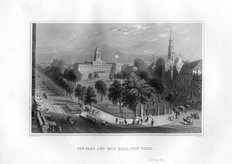 The Park and City Hall, New York, 1855.Artist: J Archer
