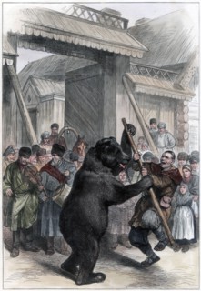 Performing bear in a Russian village, 1877. Artist: Unknown