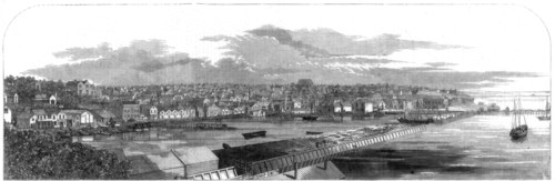 View of the city of Auckland, New Zealand, with the new commercial embankment, 1860. Artist: Unknown