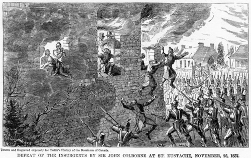 'Defeat of the Insurgents by Sir John Colborne at St Eustache, 25 November 1837', (1877). Artist: Unknown