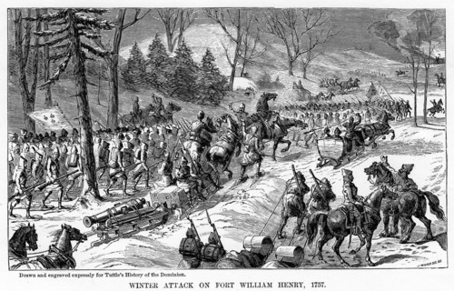 Winter Attack on Fort William Henry, New York State, 1757, (c1877). Artist: Unknown