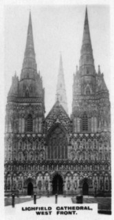 'Lichfield Cathedral, West Front', Staffordshire, c1920s. Artist: Unknown