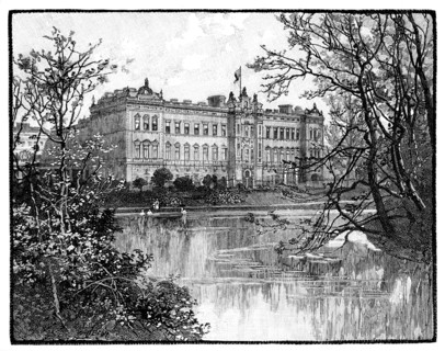 Buckingham Palace from St James's Park, London, c1888. Artist: Unknown