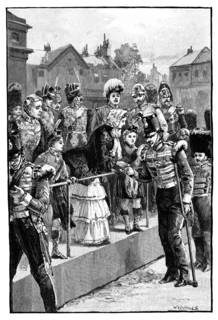 The Queen distributing the Crimea Medal, Horseguards Parade, London, c1850s, (1888). Artist: Unknown
