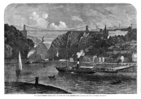 The Clifton suspension bridge across the River Avon, 1864. Artist: Unknown