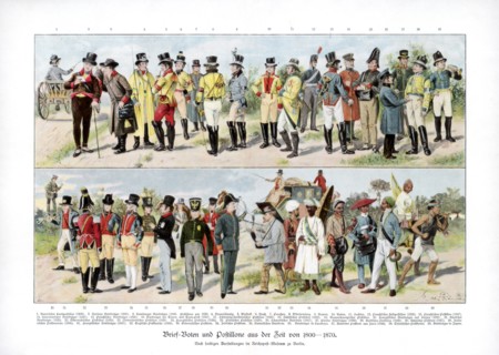 Types of postmen from 1800-1870, (1900). Artist: Unknown