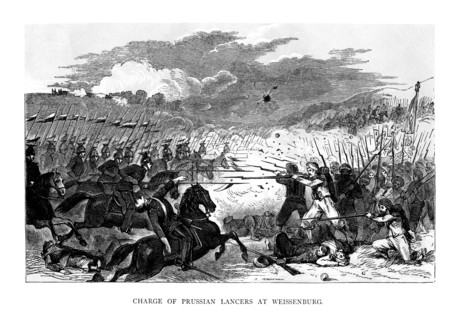 Charge of the Prussian Lancers at Weissenburg, 1870, (1875). Artist: Unknown