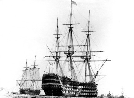 HMS Victory at Portsmouth, 19th century. Artist: Unknown