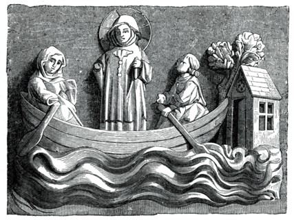 St Julian and St Basilissa, his wife, conveying Christ in their boat, 13th century (1870). Artist: Unknown