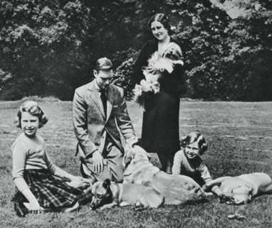 Royal family as a happy group of dog lovers, 1937. Creator: Michael Chance.