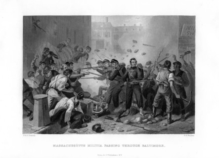 Massachusetts militia passing through Baltimore, 1861 (1862-1867). Artist: Unknown