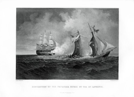 Destruction of the privateer 'Petrel' by the 'St Lawrence', 28 July 1861, (1862-1867).Artist: R Hinshelwood