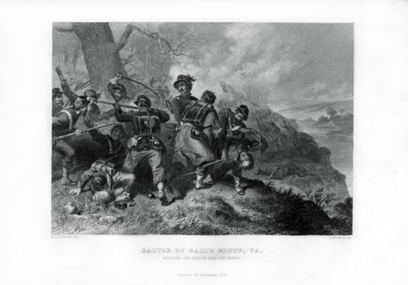 Rescue of the body of Colonel Edward Baker, Battle of Ball's Bluff, Virginia, 1862-1867.Artist: J Godfrey