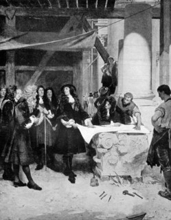 Charles II visiting Sir Christopher Wren during the building of St Paul's Cathedral, London, 1909.Artist: John Seymour Lucas