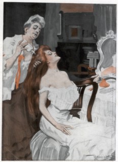 Woman having her hair done, late 19th-early 20th century.Artist: Ferdinand Freih van Reznicek