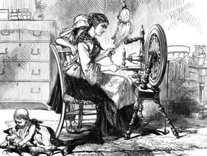 The Treadle spinning wheel, c1880.Artist: RC
