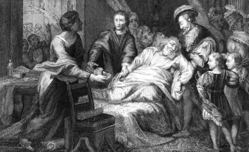 The death of Leonardo de Vinci, 1519.Artist: Walker