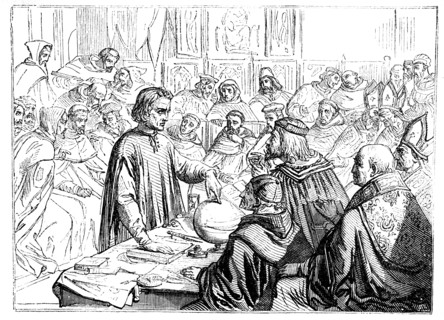 Christopher Columbus before the Council at Salamanca, Spain, 1487. Artist: Unknown