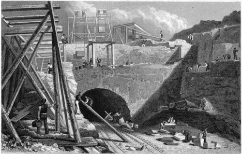 Entrance to the tunnel of the Liverpool & Manchester railway, Edge Hill, Liverpool, c1820s. Artist: John Davies