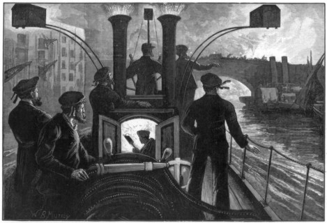 Steam fire-engine going to a riverside fire, London fire brigade, 1890.Artist: WB Murray