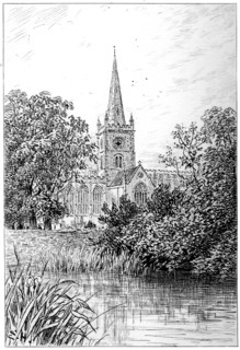 Stratford church as seen from the river, Stratford-upon-Avon, Warwickshire, 1885.Artist: Edward Hull