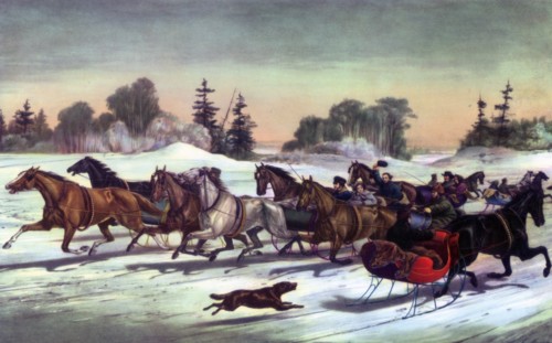 'Trotting Cracks on the Snow', 1858.Artist: Currier and Ives