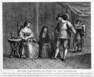 Oliver Cromwell, his daughter and his chaplain, 17th century.Artist: A Suntach