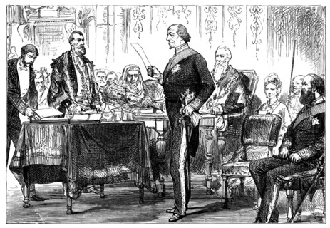 Benjamin Disraeli (1808-1881) receiving the freedom of the city of London, 1878. Artist: Unknown