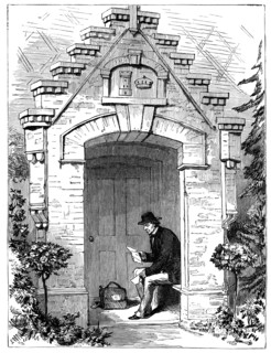 Benjamin Disraeli (1804-1881) reading letters in the porch of Hughenden Lodge, 19th century. Artist: Unknown