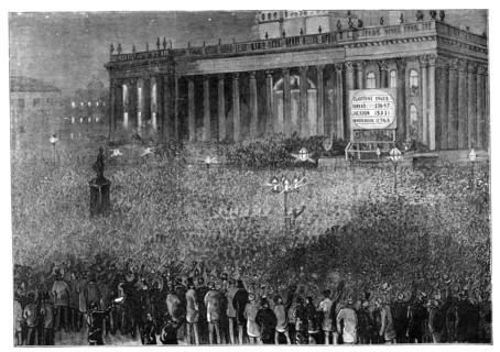 Declaring the result of the poll during the general election, Leeds, West Yorkshire, 1880. Artist: Unknown