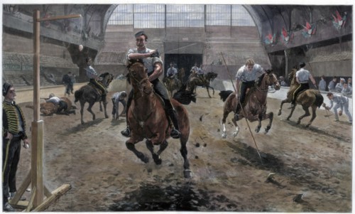 Rehearsing for the Royal Military Tournament at the Agricultural Hall, Islington, London, 1886. Artist: Unknown