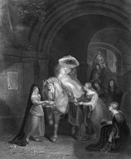 Lady Godiva rides through Coventry, (19th century).Artist: JB Allen