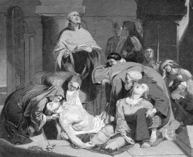 'The Burial of Harold at Waltham Abbey', (c1847). Artist: Unknown